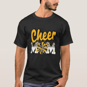 Cheer Mum Yellow Gold Leopard Letters Cheer Pom Po T-Shirt