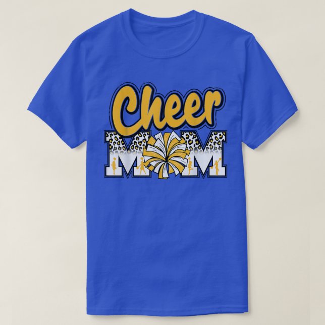 Cheer Mum Yellow Leopard Letters Cheer Pom Poms  T-Shirt (Design Front)