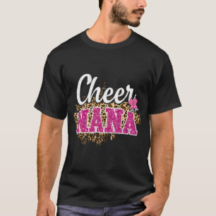 Cheer Nana Biggest Fan Leopard Print And Pom Pom T-Shirt