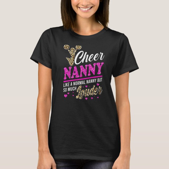 Cheer Nanny Biggest Fan Leopard Print And Pom Pom T-Shirt (Front)