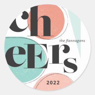 Cheer New Year Abstract Turquoise Peach Classic Round Sticker