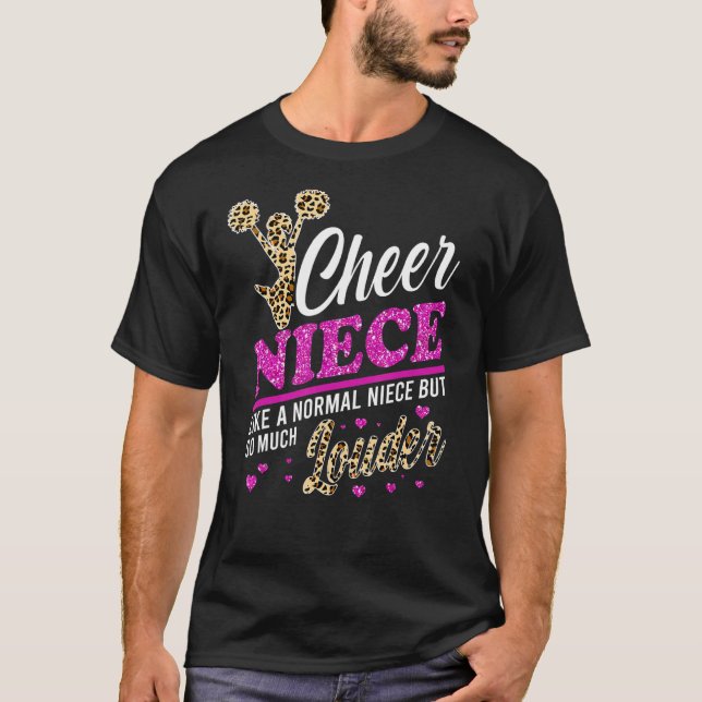 Cheer Niece' Biggest Fan Leopard Print And Pom Pom T-Shirt (Front)