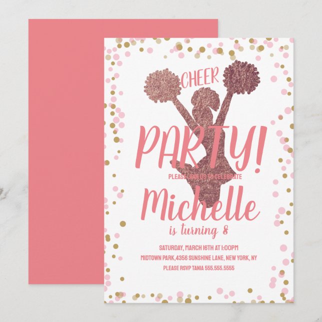 Cheer Party Cheerleading Birthday Blush Pink Invitation (Front/Back)