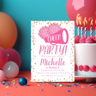 Cheer Party Cheerleading Birthday Pink Confetti In Invitation