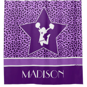 Cheer / Pom Cheetah Print with Monogram in Purple Shower Curtain