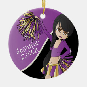 Cheer 📣💖 Purple Cheerleader Girl Ceramic Tree Decoration