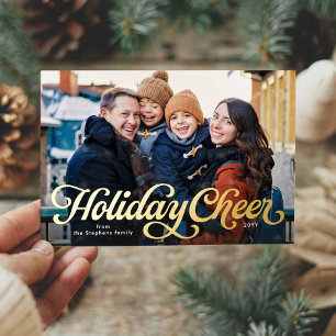 Cheer retro script four photo foil holiday card
