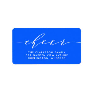Cheer script bright blue holiday return address label
