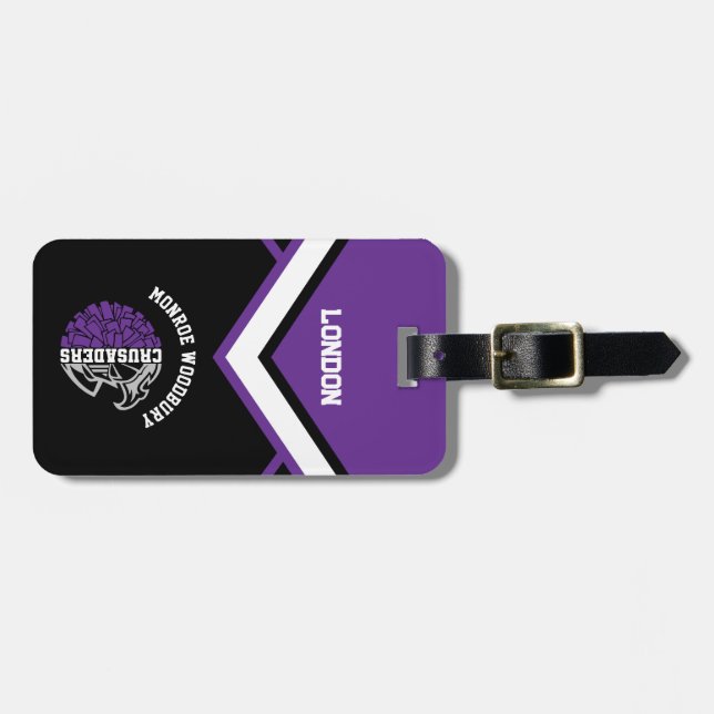 Cheer Team Luggage Tag - Purple Black White (Front Horizontal)