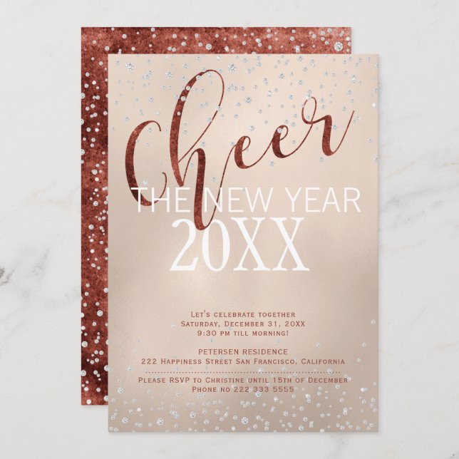 Cheer the New Year Gold Foil Diamonds Party Invitation (Front/Back)