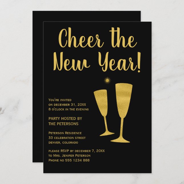 Cheer the New Year party celebration invite (Front/Back)
