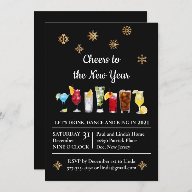 Cheer to The New Year Party Invitation (Front/Back)