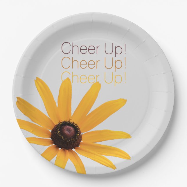 "Cheer Up" Inspirational Yellow Flower, Customised Paper Plate (Front)