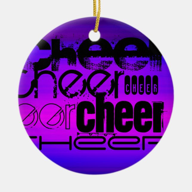 Cheer; Vibrant Violet Blue and Magenta Ceramic Ornament (Front)