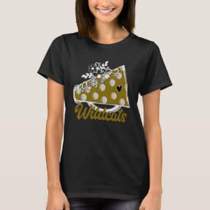 Cheer WILDCATS Gold Megaphone Heart Flower Accent T-Shirt