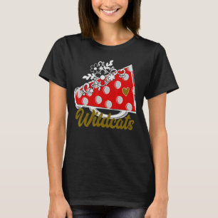 Cheer WILDCATS  Red Megaphone Heart Flower Accent T-Shirt