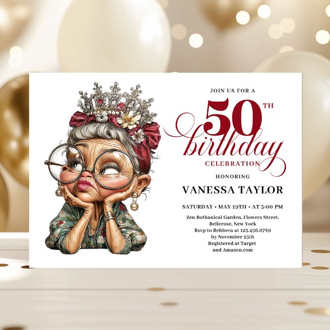 Cheerful 50th bash invite quirky funny birthday   (Cheerful 50th bash invite quirky funny birthday lady)