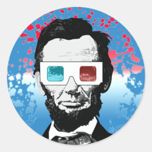 Cheerful Abraham Lincoln 3D Glasses Light Blue Pop Classic Round Sticker