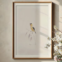Cheerful American Goldfinch Singing Watercolor Art