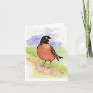 Cheerful American Robin Watercolor Bible Scripture Card
