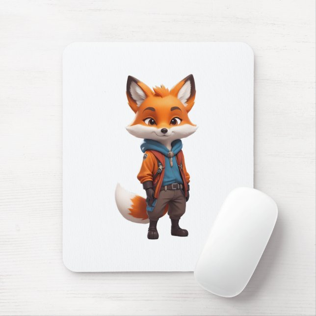 Cheerful and Adventurous Fox Illustration Mouse Pad (With Mouse)