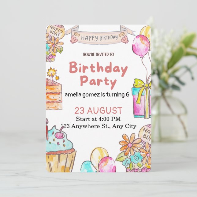 Cheerful and Playful Birthday Design Invitation (Standing Front)