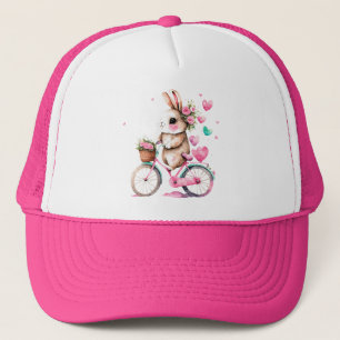 Cheerful and Romantic Bunny Rabbit on Bicycle Trucker Hat
