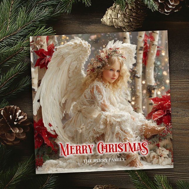 Cheerful angelic angel red gold festive magical  holiday card (Cheerful angelic angel red gold festive magical card)