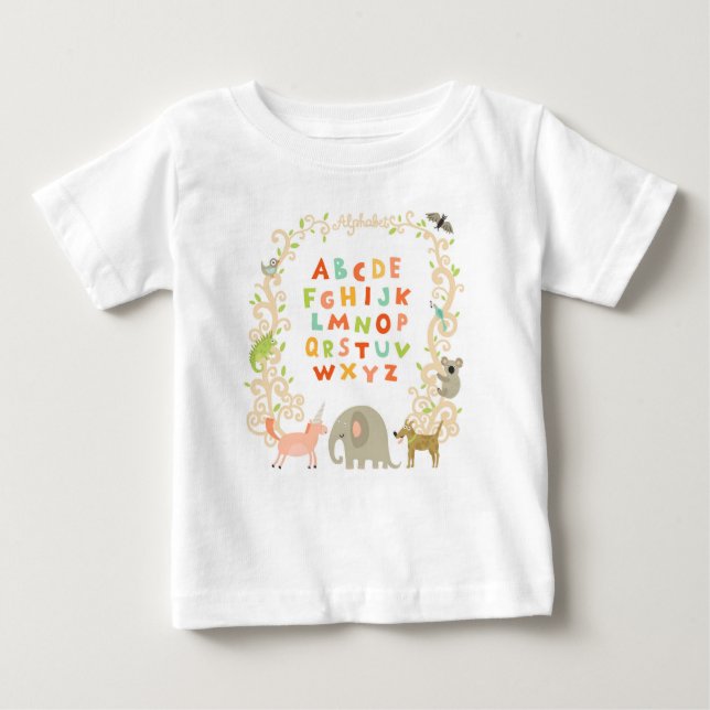 Cheerful Animals And Alphabet Baby T-Shirt (Front)