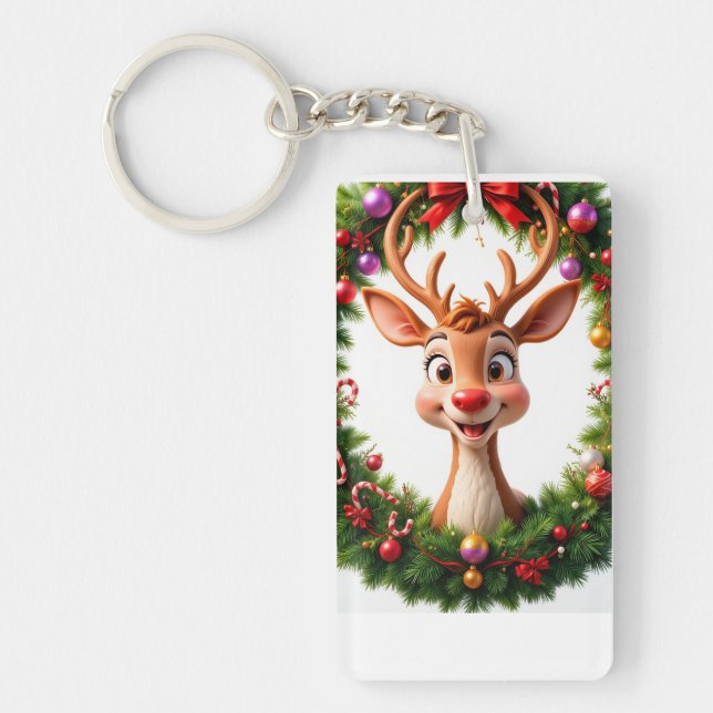 Cheerful Animated Reindeer Key Ring (Front)