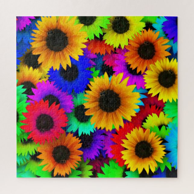 Cheerful Array of Colourful Sunflowers Jigsaw Puzzle (Vertical)