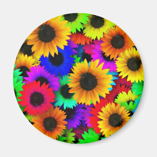 Cheerful Array of Colourful Sunflowers Magnet (Front)
