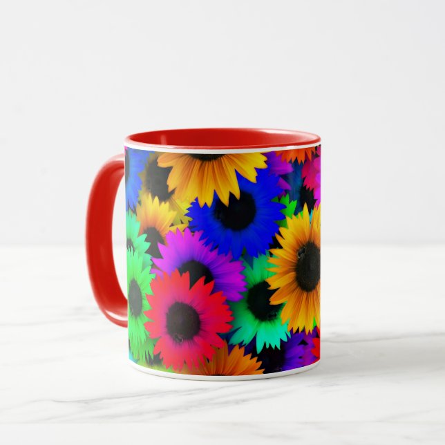 Cheerful Array of Colourful Sunflowers Mug (Front Left)