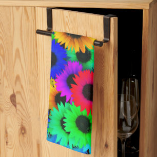 Cheerful Array of Colourful Sunflowers Tea Towel