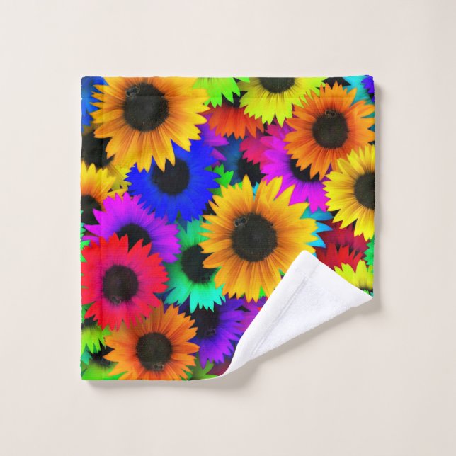 Cheerful Array of Colourful Sunflowers Wash Cloth (Wash Cloth)