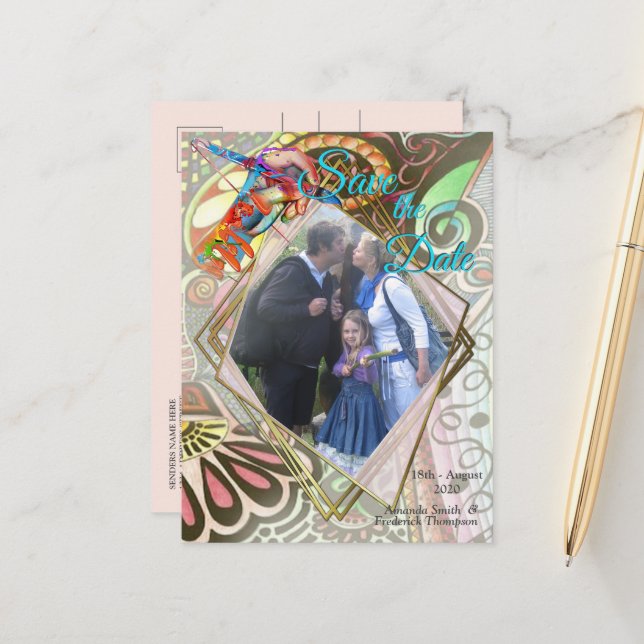 Cheerful Artist Party Doodle Creation Announcement Postcard (Front/Back In Situ)