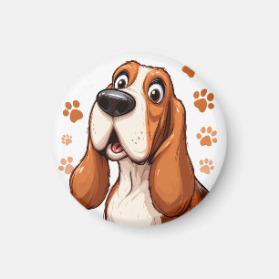 Cheerful Basset Dog with Orange Pawprints Magnet