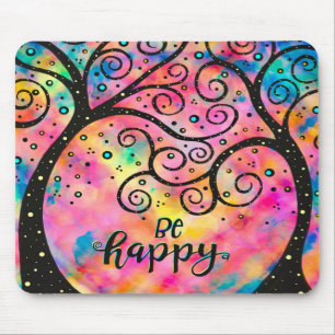 Cheerful Be Happy Fun Inspirivity Pink Mouse Pad