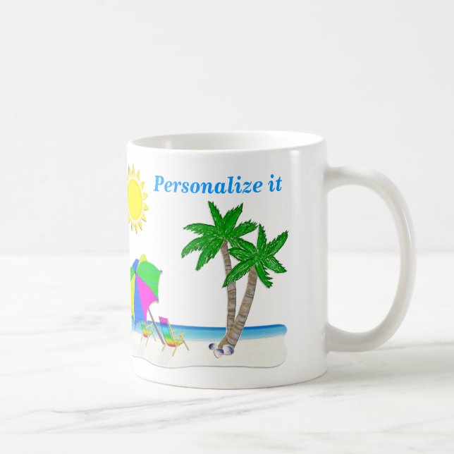 Cheerful Beach Theme Mugs Personalised Coffee Cups (Right)
