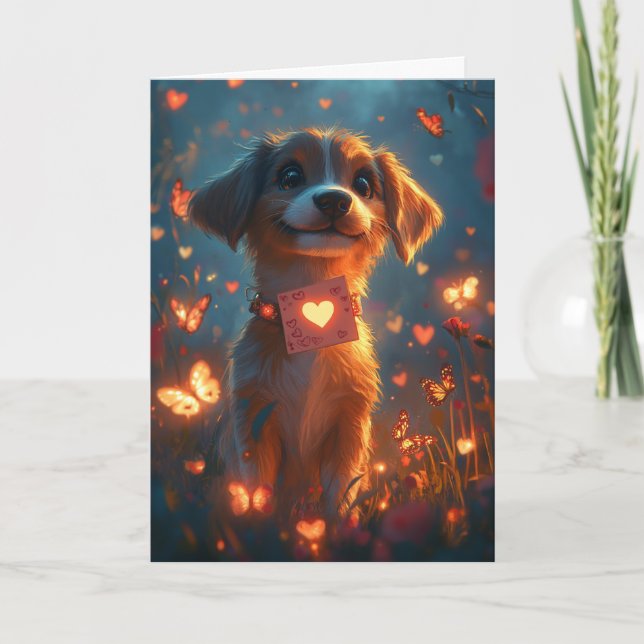 Cheerful Beagle Valentine's Day Heart Flowers Card (Front)