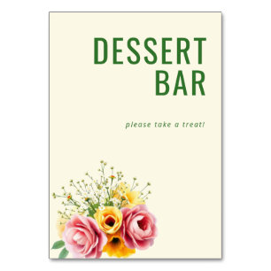 Cheerful Beige Floral Dessert Bar Sign Table Number