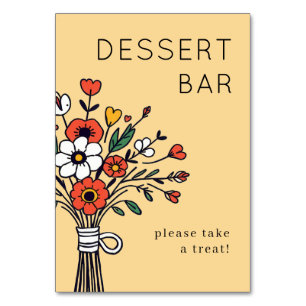 Cheerful Beige Floral Illustration Table Number