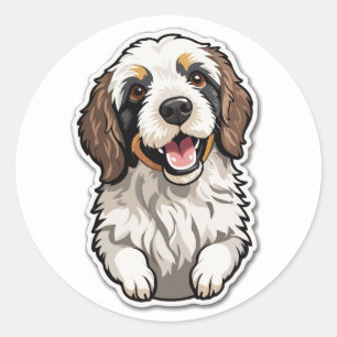 Cheerful Bernedoodle Sticker: Mixed Breed Dog Classic Round Sticker
