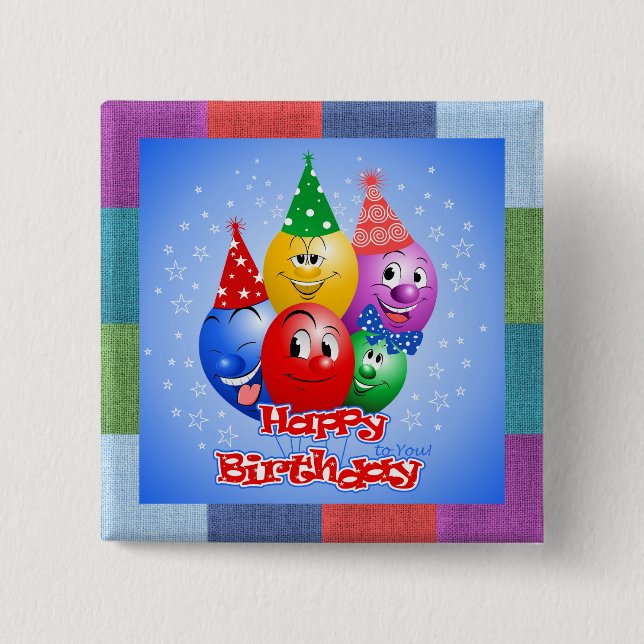 Cheerful Birthday Balloons 15 Cm Square Badge (Front)