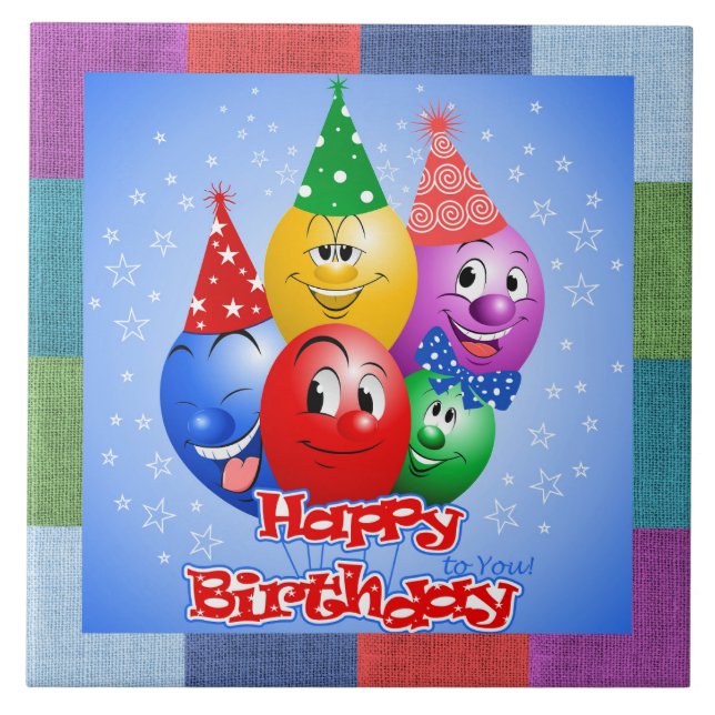 Cheerful Birthday Balloons Ceramic Tile (Front)
