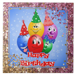 Cheerful Birthday Balloons Ceramic Tile
