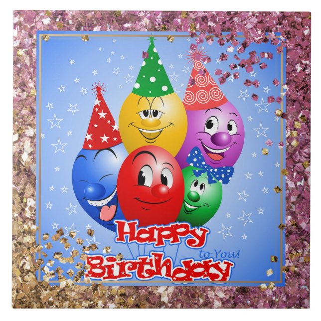 Cheerful Birthday Balloons Ceramic Tile (Front)