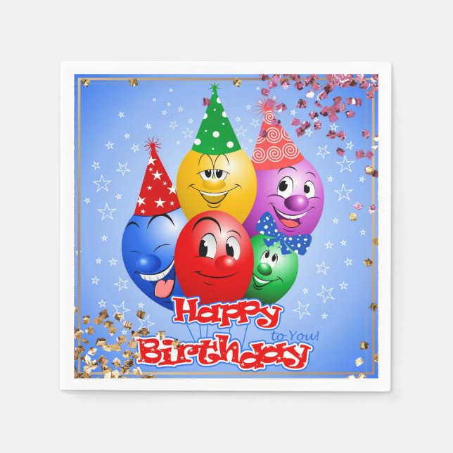 Cheerful Birthday Balloons Napkin (Front)