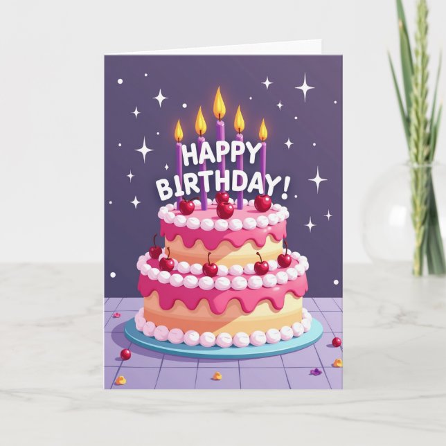 Cheerful Birthday Cake Card (Front)