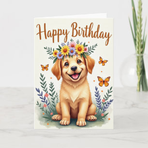Cheerful Birthday Floral Dog Card